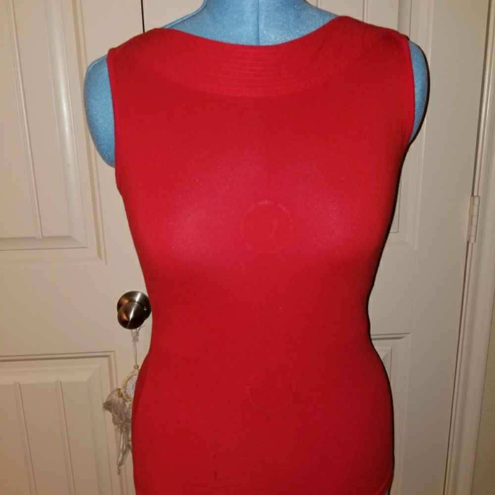 Red Boatneck Sleevlesd Shirt - Dressbarn